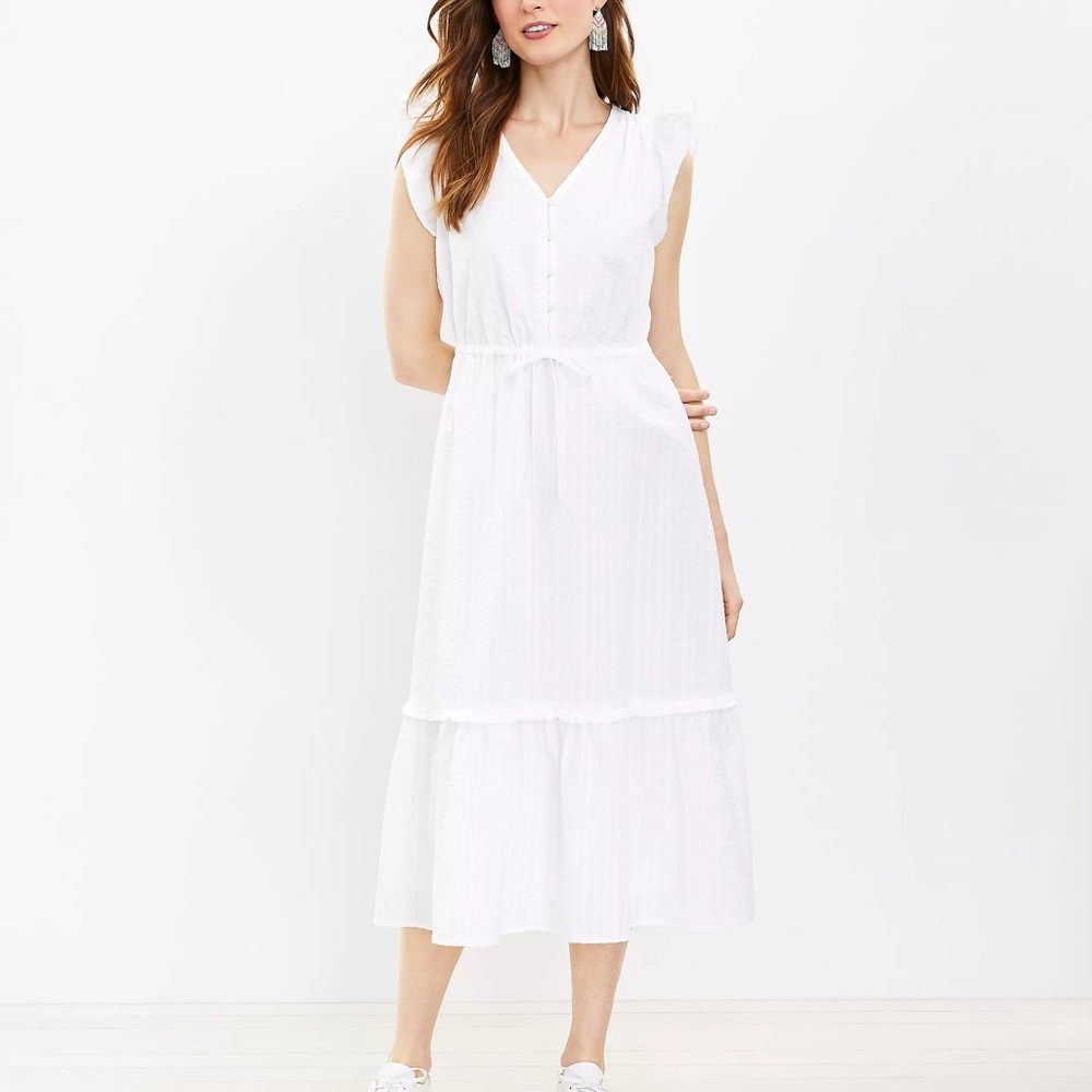 NWT Loft Flutter Button Midi Dress